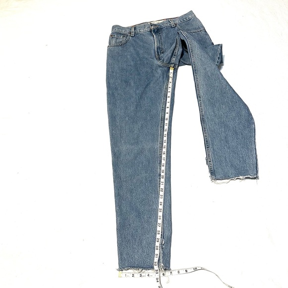 VTG Y2K LEVIS 550 TAPERED FIT HIGH RISE REWORKED RAW SPLIT-HEM DENIM JEANS 10/12 - Picture 14 of 16